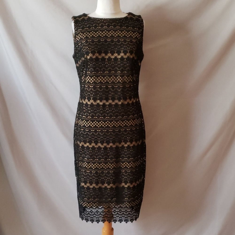 New Tahari Boatneck Black Lace Dress